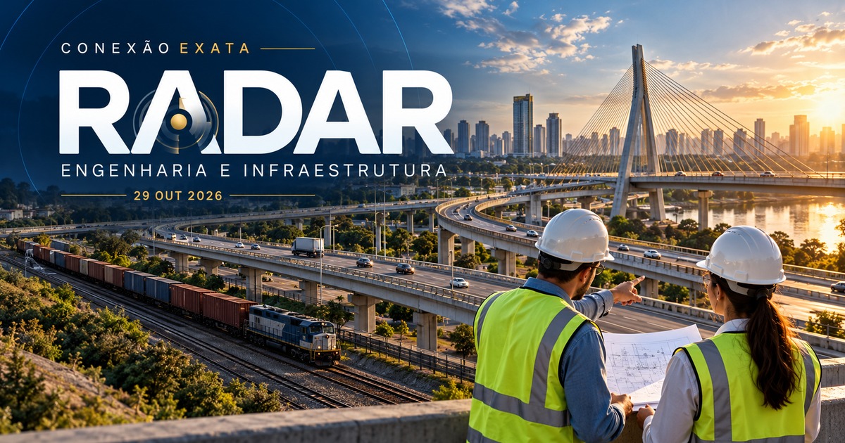 Radar de engenharia e infraestrutura: rodovia, ponte, ferrovia e profissionais de engenharia
