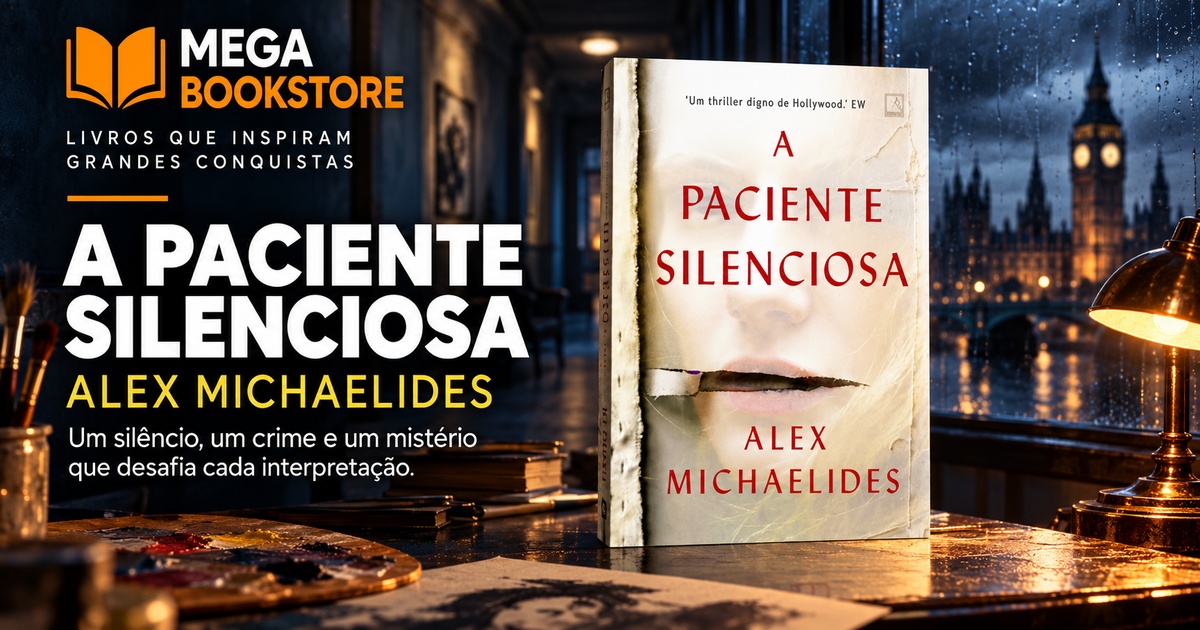 Arte editorial para A paciente silenciosa, de Alex Michaelides, com a capa original da edição brasileira