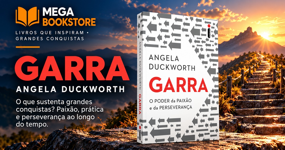 Capa de Garra, de Angela Duckworth, em trilha de montanha ao amanhecer
