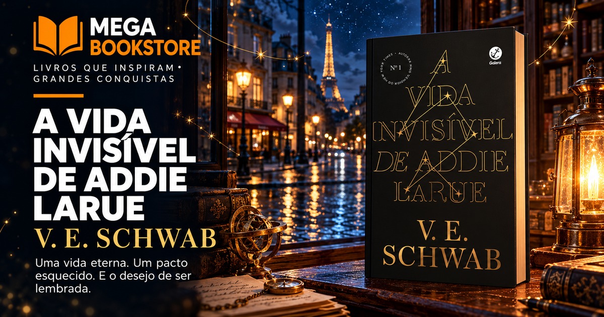 A vida invisível de Addie LaRue, de V. E. Schwab, em uma livraria parisiense noturna