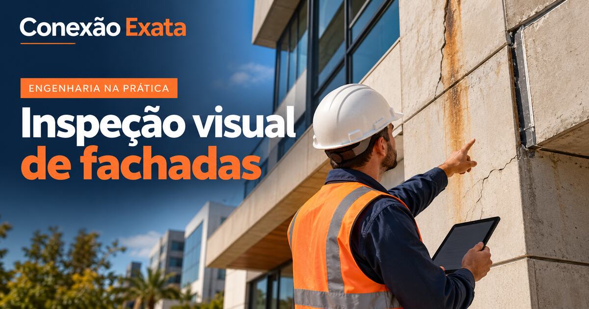 Inspeção visual de fachadas com registro de fissuras e manchas