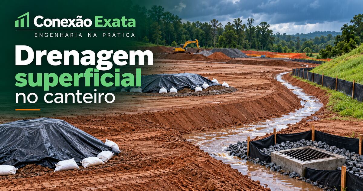 Drenagem superficial em canteiro com valetas e proteção contra erosão