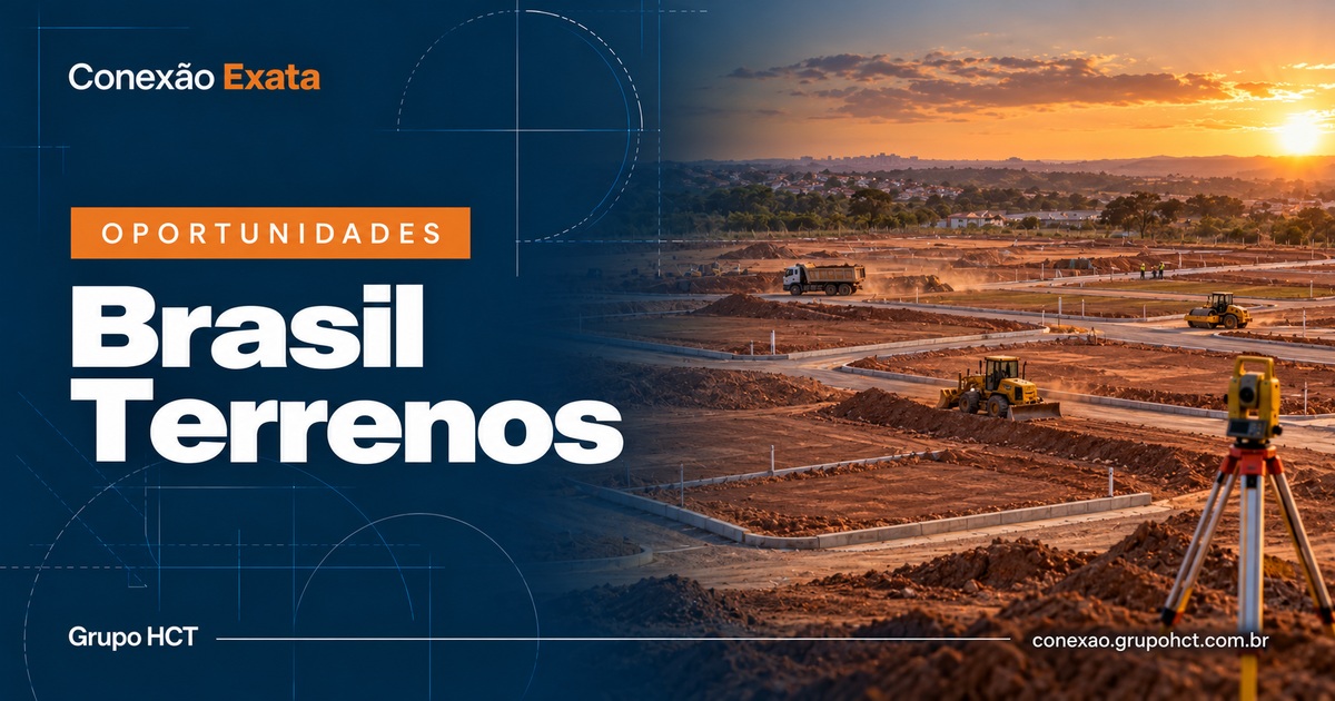Arte de oportunidade da Brasil Terrenos, com obra de loteamento ao pôr do sol — post 18437.
