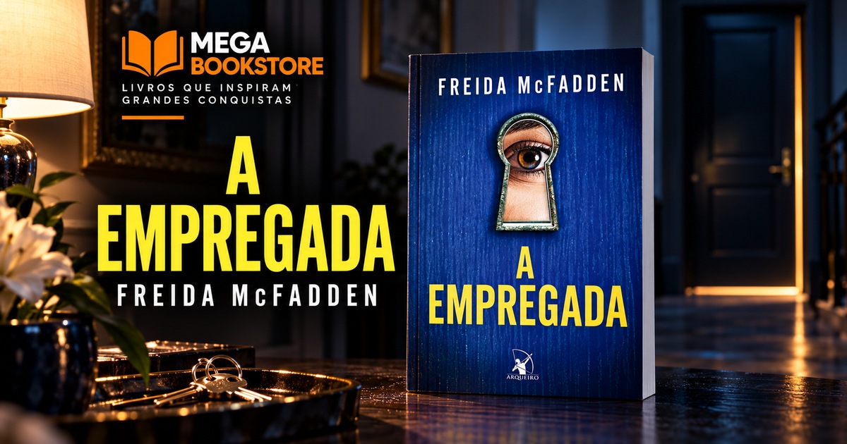 Capa de A empregada, de Freida McFadden, em um cenário doméstico de suspense.