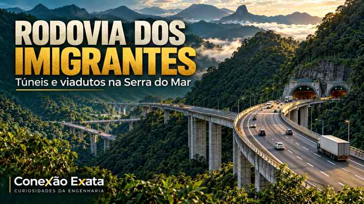 Rodovia dos Imigrantes com túneis e viadutos na Serra do Mar