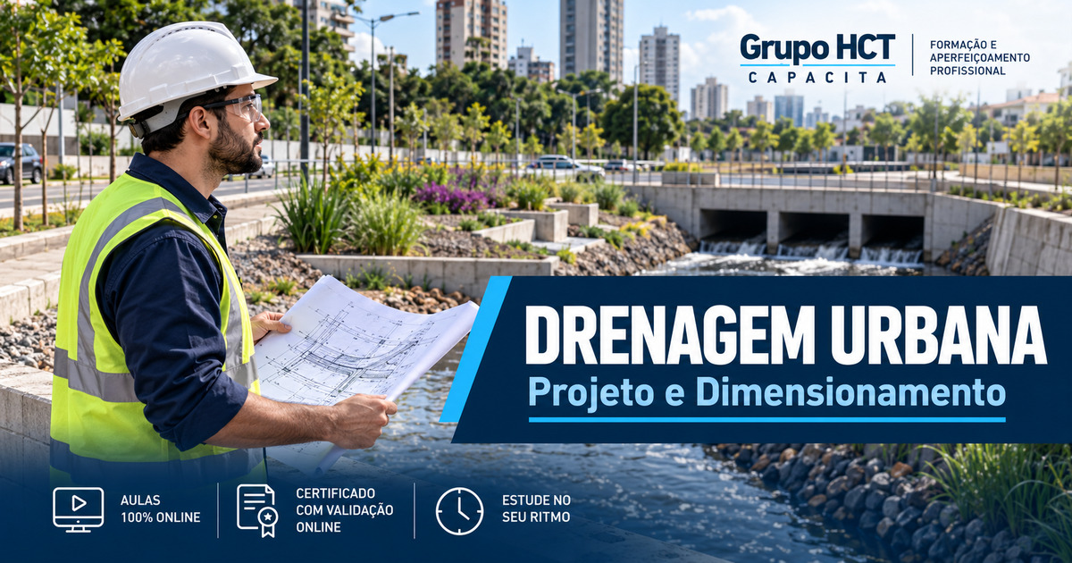 Capa do curso Drenagem Urbana — Projeto e Dimensionamento, Grupo HCT Capacita
