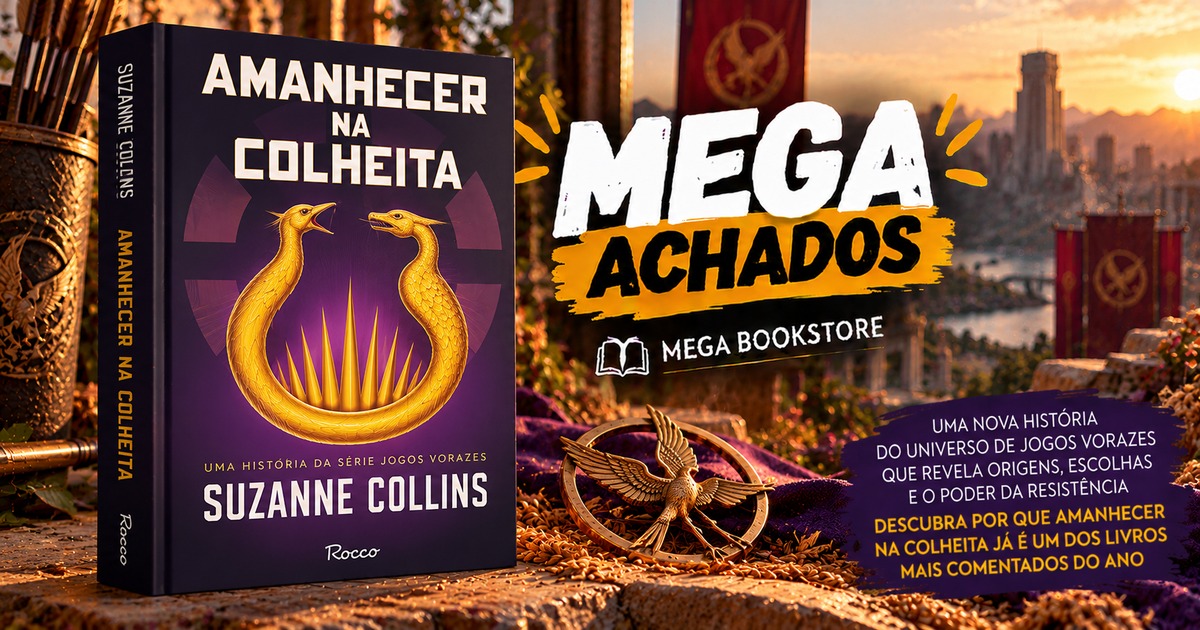 Mega Achados — Amanhecer na colheita, de Suzanne Collins, arte ilustrativa inspirada em Jogos Vorazes