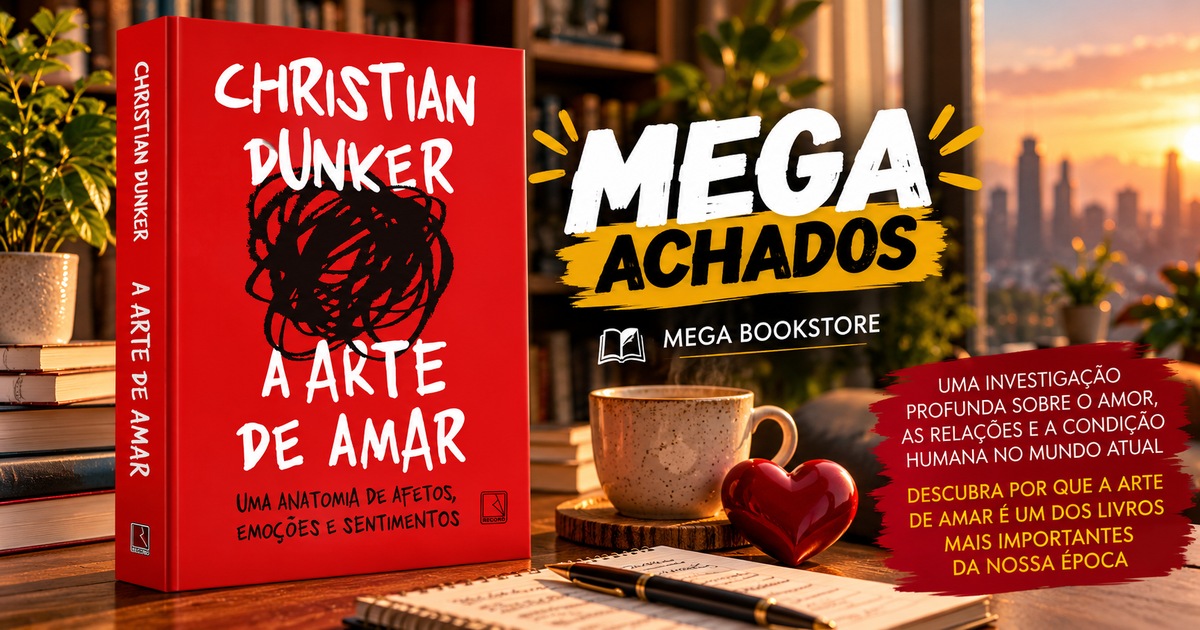 Mega Achados: A arte de amar, Christian Dunker, capa vermelha da Editora Record em cenário de leitura acolhedor