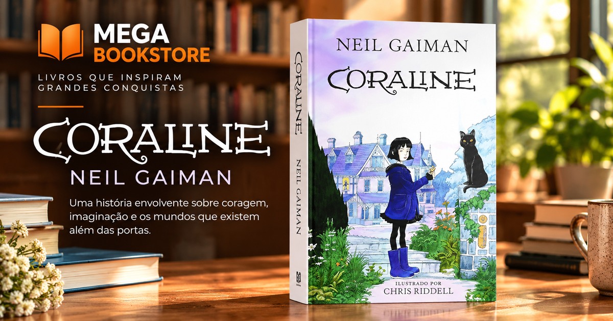 Mega Bookstore Coraline de Neil Gaiman, capa ilustrada por Chris Riddell