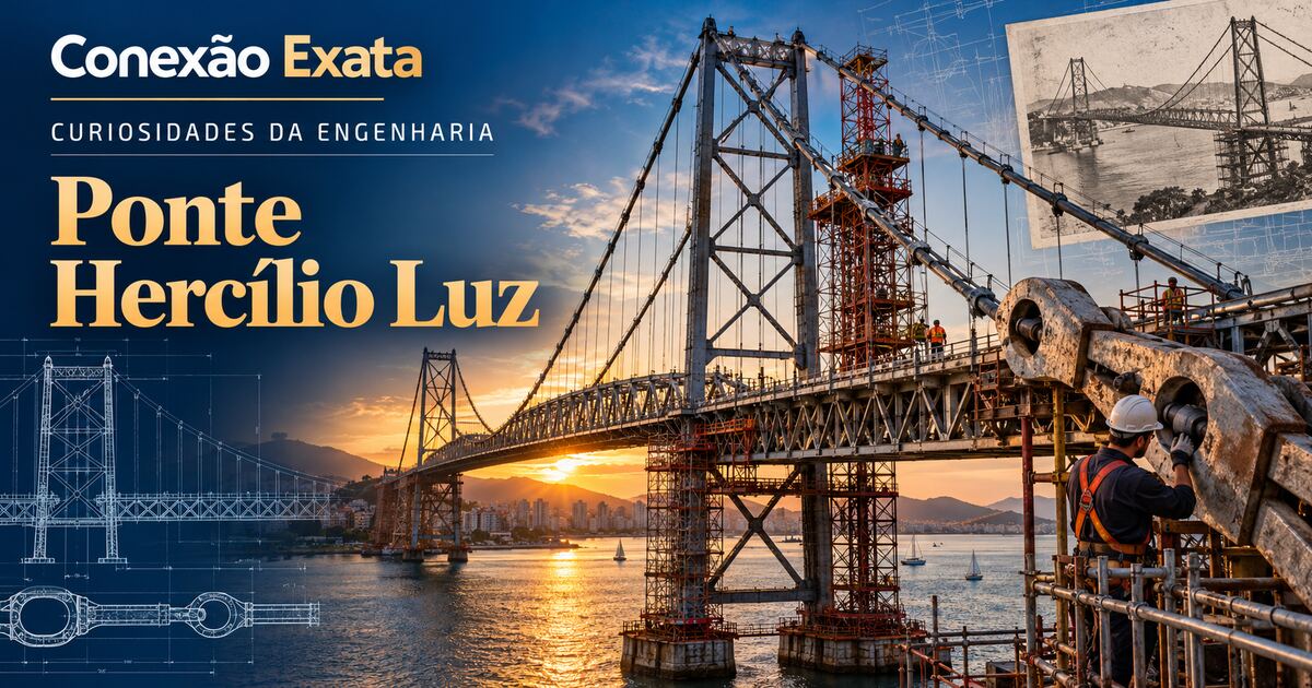 Ponte Hercílio Luz durante restauração estrutural com apoios provisórios e inspeção de elementos metálicos