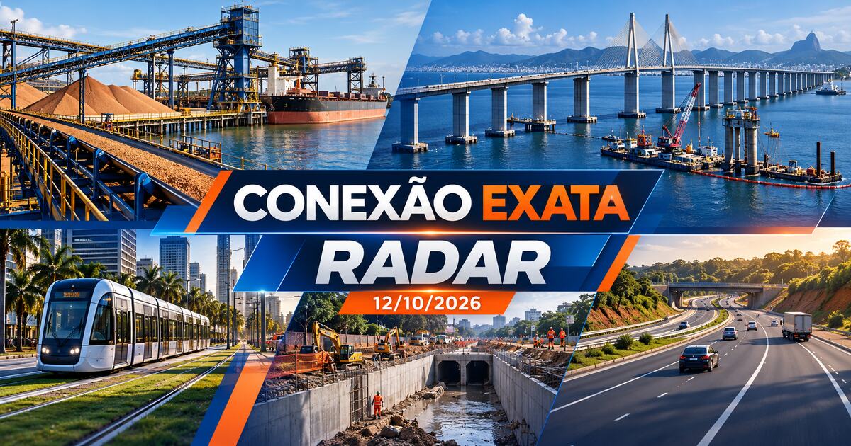 Radar de engenharia e infraestrutura de 12 de outubro de 2026 com porto, ponte, VLT, drenagem e rodovia