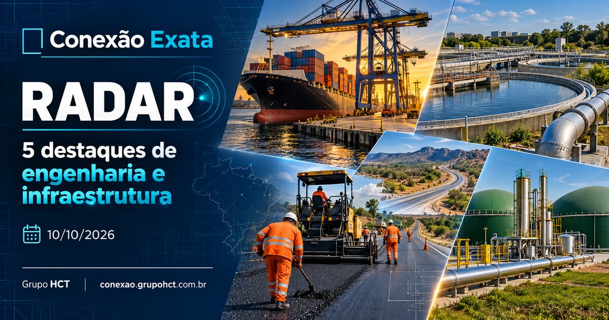 Radar de engenharia e infraestrutura de 10 de outubro de 2026 com portos, saneamento, rodovias e biometano