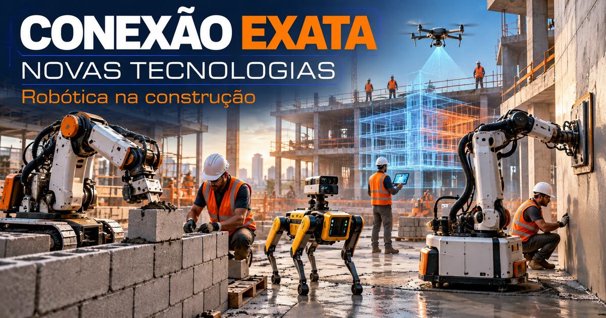 Robôs de alvenaria, inspeção e acabamento trabalhando com equipe humana em canteiro de obras